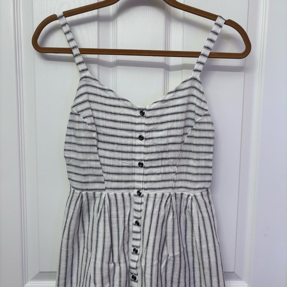 Cream Stripe Button Front Dress | Old Navy XS - Picture 3 of 10